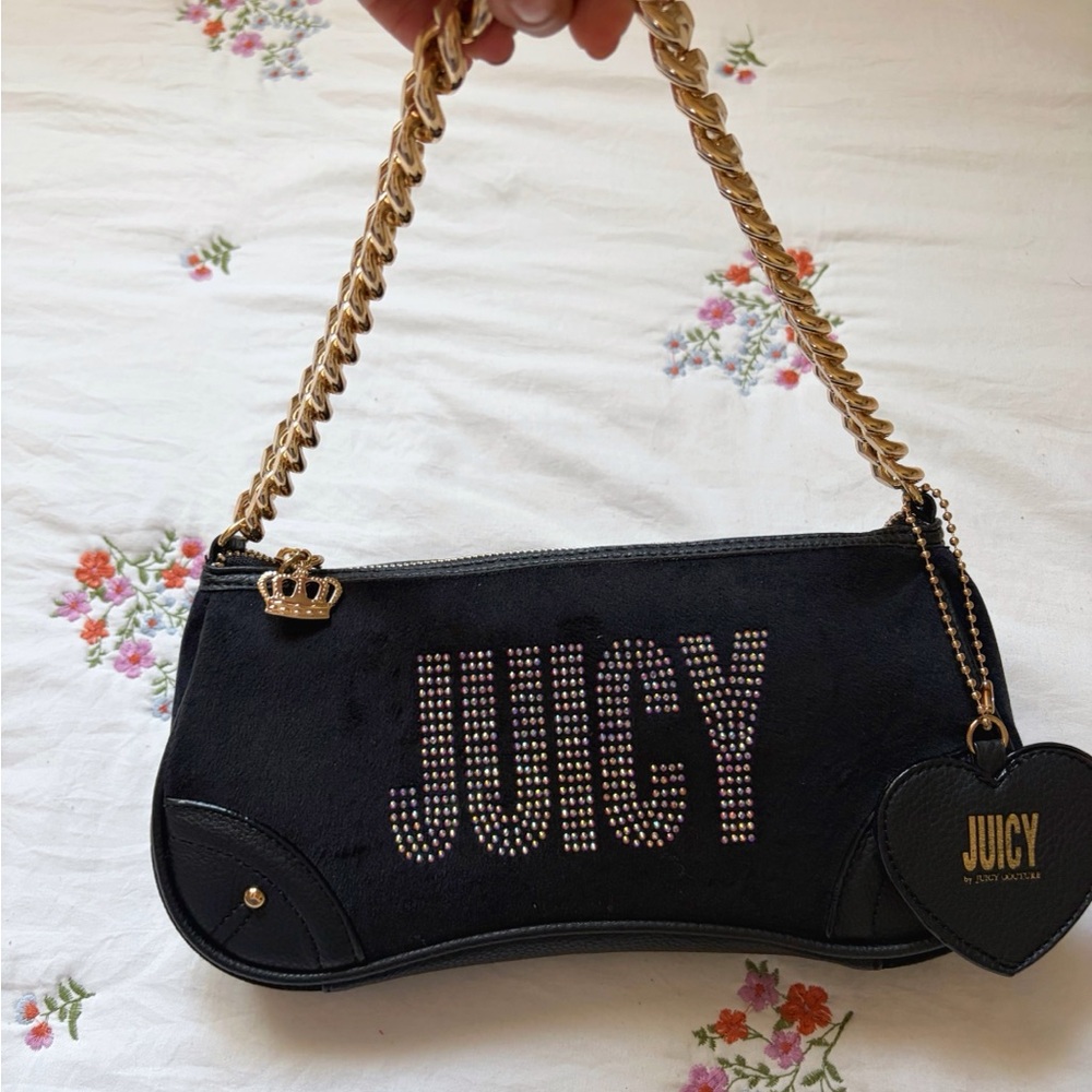 Juicy Couture Black Crystal 'JUICY' Chain Handle Wristlet with Gold Accents